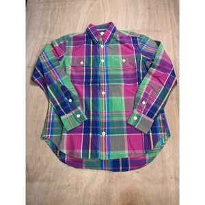 Polo Ralph Lauren Plaid Button Down Shirt Women Size XS Colorful Long Sleeve